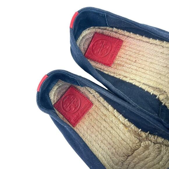TORY BURCH Weston Navy Red Canvas Slip On Flat Espadrille Sandals Size 8M - Picture 15 of 16